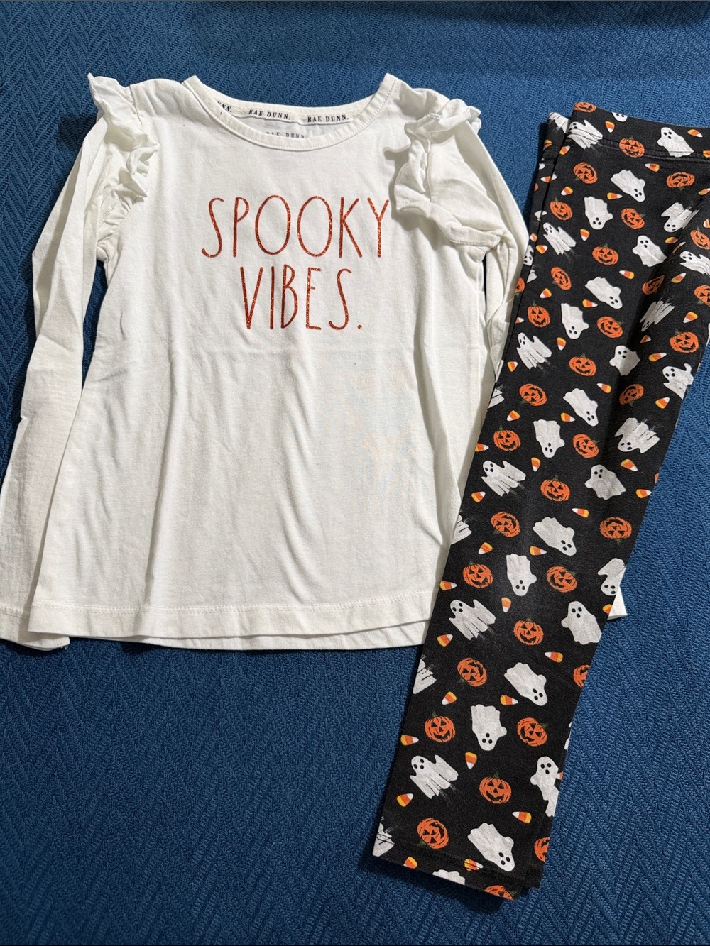 Rae Dunn White Top & Black Ghost Pumpkin Leggings